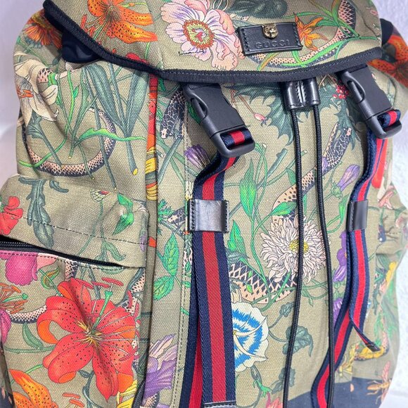 Gucci Green Limited Edition Backpack With Flore - Picture 7 of 9
